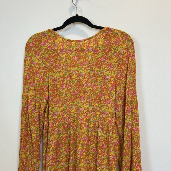 BP. Medium V-Neck Long Sleeve Babydoll Minidress - Red Multi Hannah Kate - Picture 8 of 9